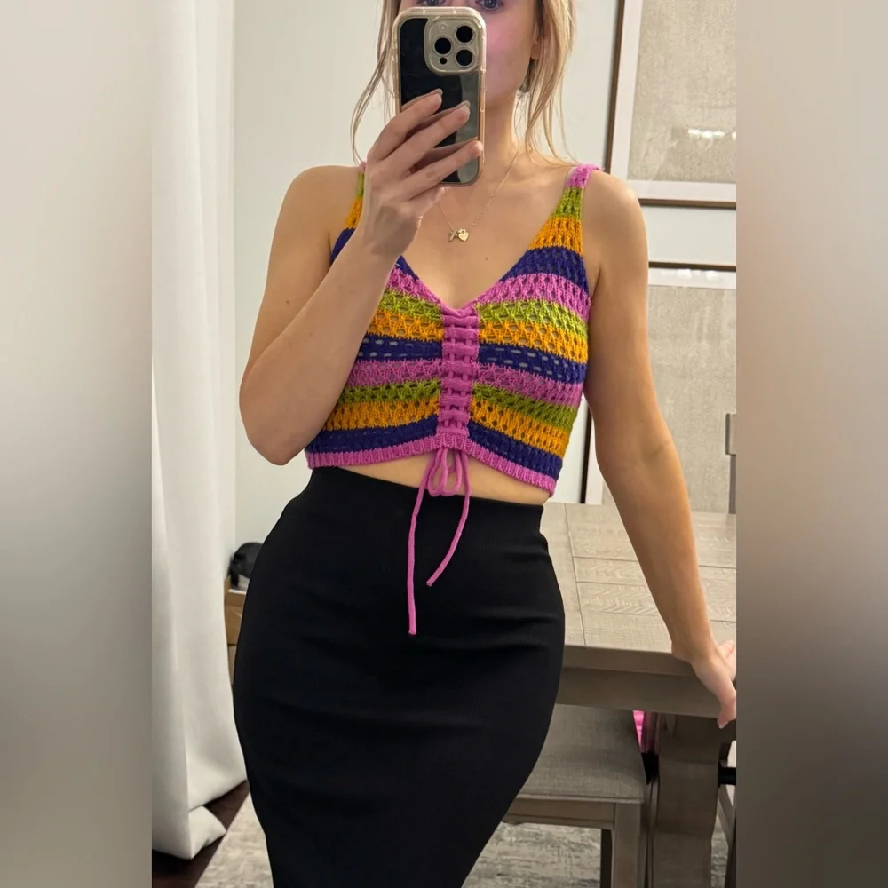 Colorful Striped Crochet Crop Top - Picture 10 of 14
